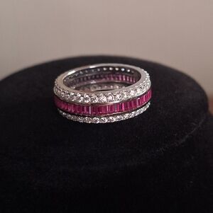Lab Ruby Eternity Band Pink Baguette 925 CZ Milgrain Ring Sz 7